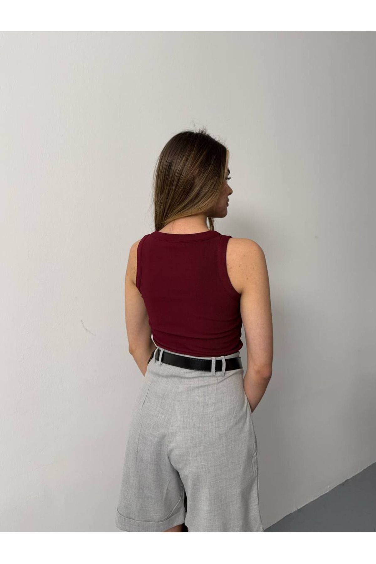 Halter Yaka Ottoman Kumaş Serpme Taşlı Crop Body Bluz